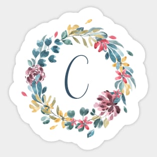 Floral Monogram C Colorful Full Blooms Sticker